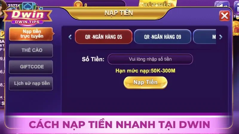 Hướng dẫn nạp tiền nhanh tại Dwin