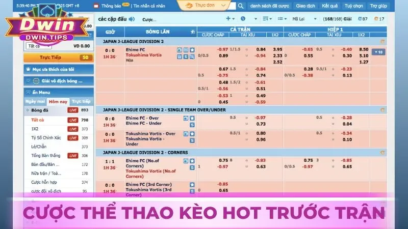 Cược thể thao kèo hot trước trận